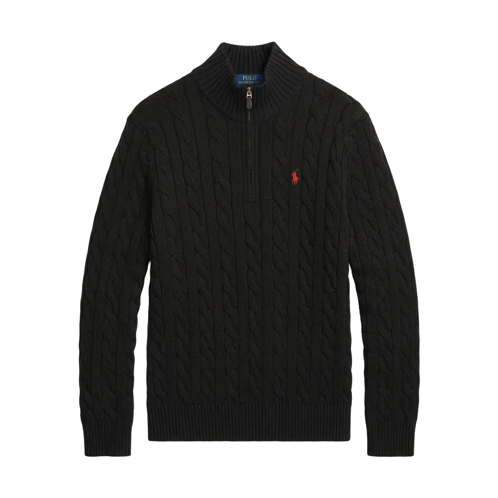 Ralph Lauren Black Cable Knit ¼ Zip