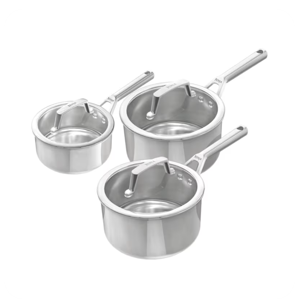 Ninja EverClad Stainless Steel 3-Piece Saucepan Set with Lids